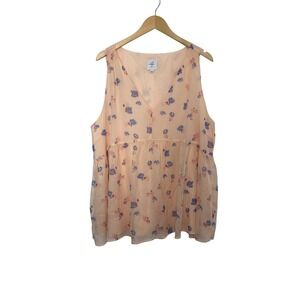 The Nines by Hatch Floral Peplum Blouse Womens XXL V Neck Lined Sheer Overlay